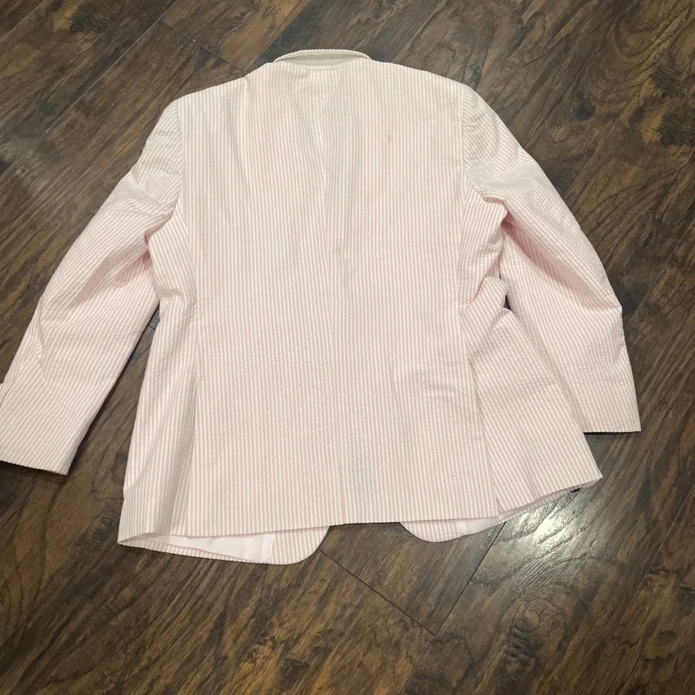 Ferrecci Seersucker Suit Double Vent 2pc Mens 46R W40 Pink Striped Classic